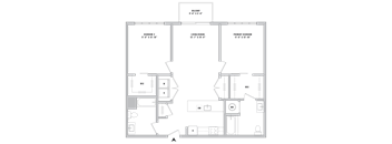A diagram of a house layout with labeled rooms and dimensions.