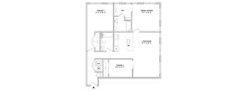A floor plan of a building with rooms labeled as Bedroom 2, W/C, Primary Session, and Living/Dining.