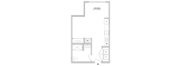 A floor plan of a living/dining area with dimensions.