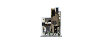 a floor plan of a small apartment with a bedroom and a living room