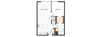 a blueprint of a floor plan with a bedroom and a living room