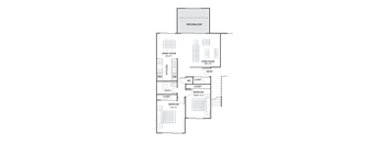 A floor plan of a house with a dining room, living room, kitchen, and two bedrooms.