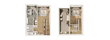 Two images of a dollhouse interior.