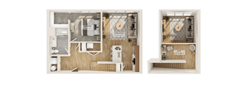 A diagram of a living room and a loft bedroom.