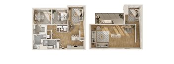 A floor plan of a house with two bedrooms and a living room.