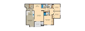 three level floor plan of a residence with bedrooms and baths