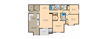three level floor plan of a home with bedrooms and baths