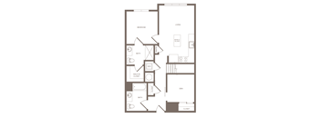 A floor plan of a house with a bedroom, bath, pantry, walk-in closet, den, and living room.