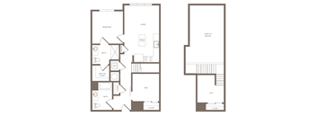 A floor plan of a house with a living room, two bathrooms, a den, and a loft.