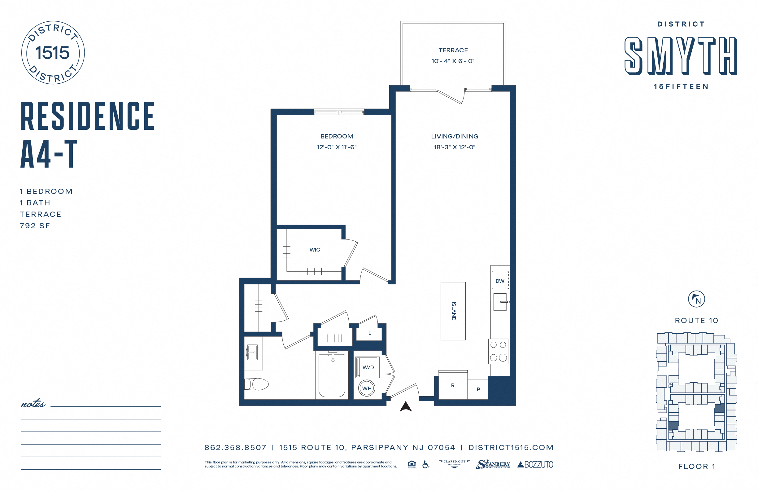 A floor plan for a residence with a kitchen, living room, and two bedrooms.