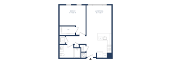 A floor plan of a bedroom and living/dining area with dimensions.