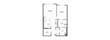 A floor plan of a home with a living room, dining room, kitchen, bathroom, and bedroom.