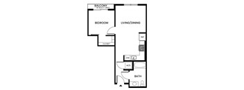 A black and white image of a floor plan for an apartment.