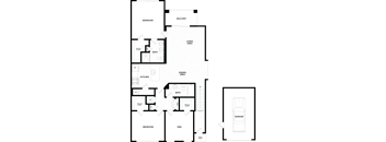 A floor plan of a house with labeled rooms such as Bedroom, Balcony, Living Area, Dining Area, Kitchen, Bath, Garage, and Den.