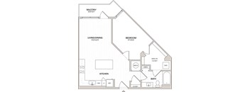 A floor plan of a home with a living/dining area, kitchen, bathroom, and bedroom.