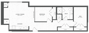 a floor plan of a small apartment with a bedroom and a living room