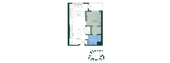 a floor plan of a house with a bedroom and a living room