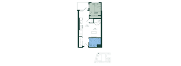a floor plan of a home with a bedroom and a living room