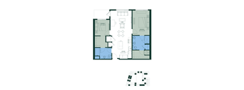 a floor plan of a house with a bedroom and a living room