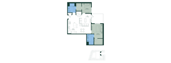 a floor plan of a house with a mix of bedrooms and a large terrace