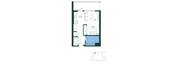 a floor plan of a small house with a bedroom and a living room