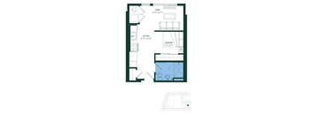 a floor plan of a small house with a bedroom and a living room