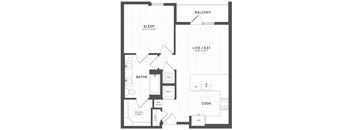 a blueprint of a bedroom and kitchen floor plan