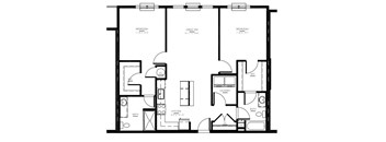 A black and white floor plan of a two-bedroom apartment.