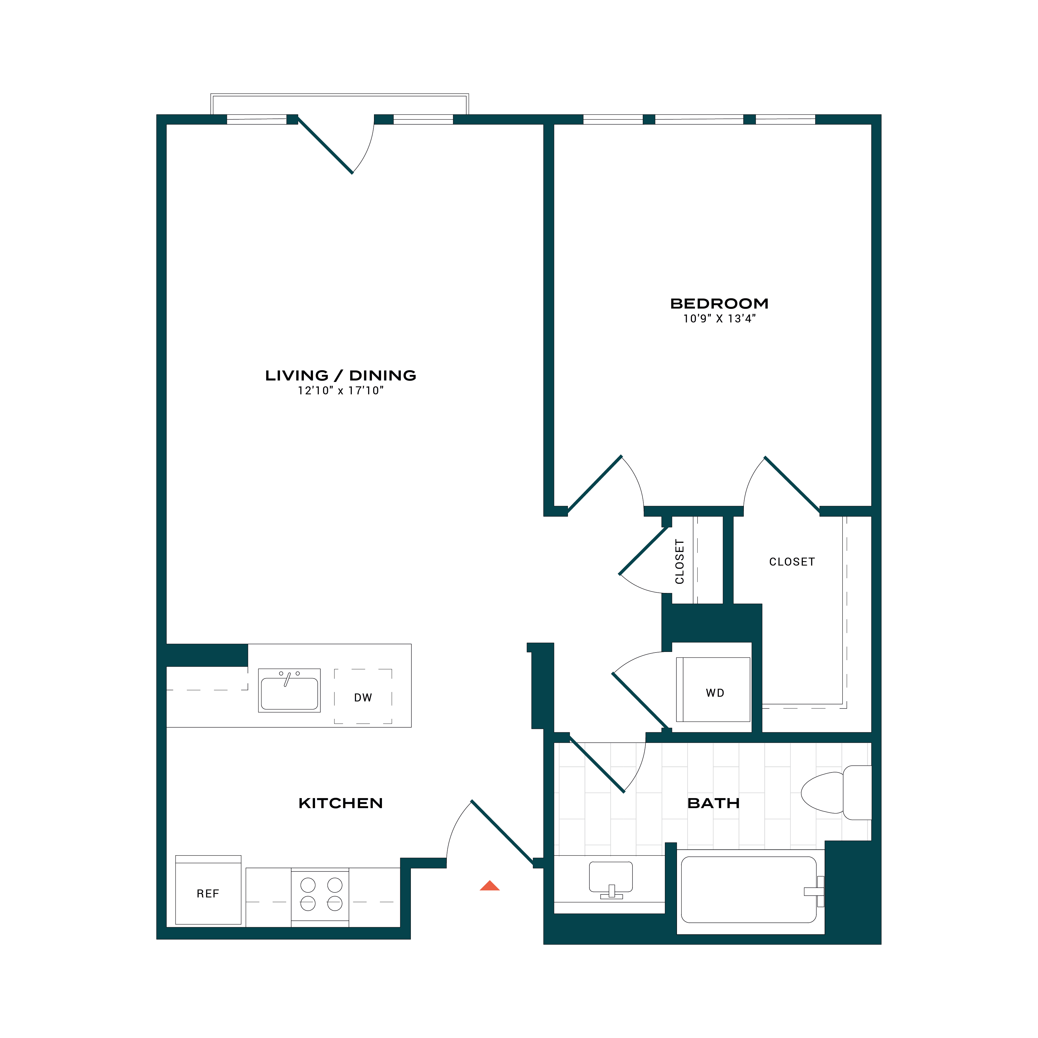 1 Bedroom, 1 Bathroom - 714 square feet