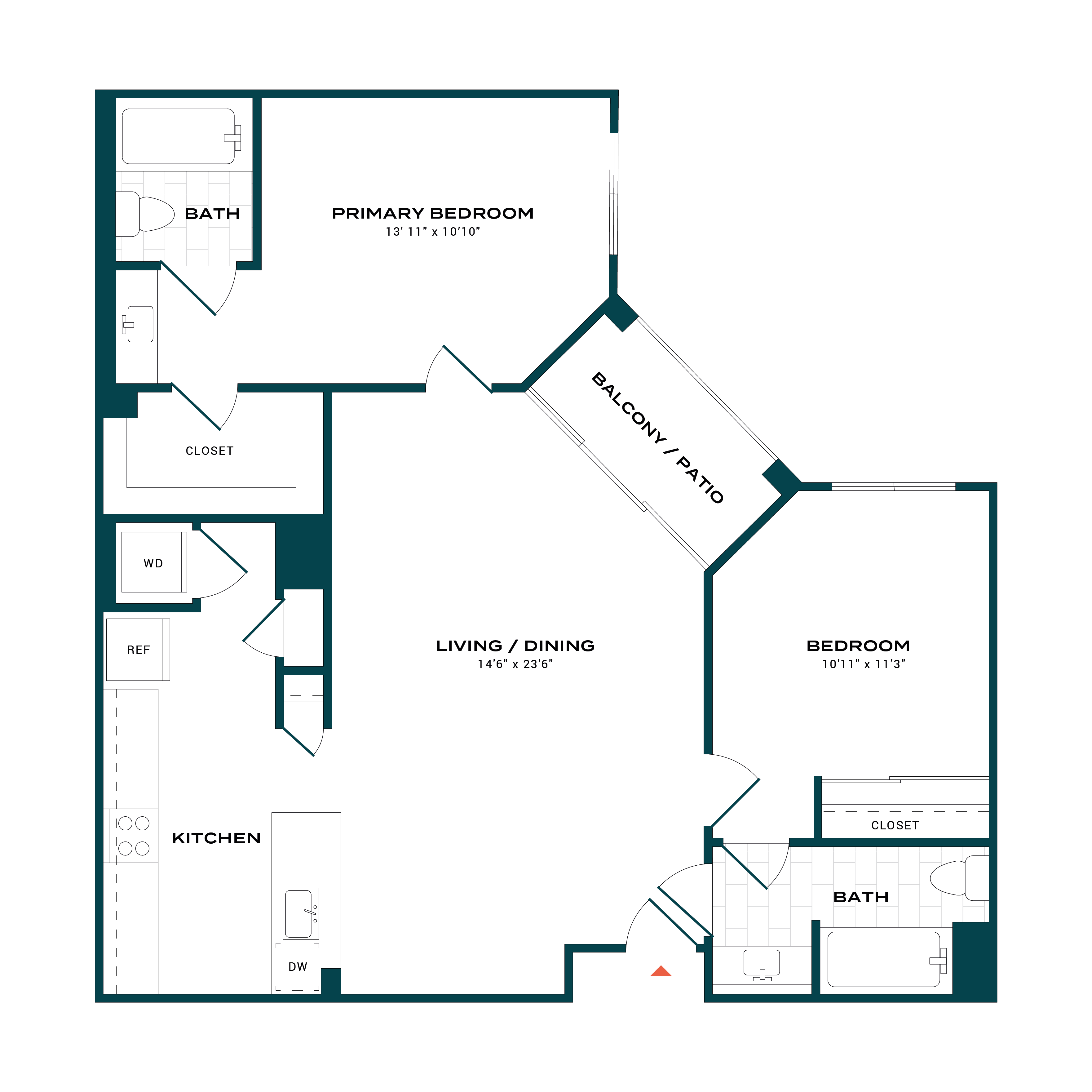 2 Bed 2 Bath - 1,036 sq feet