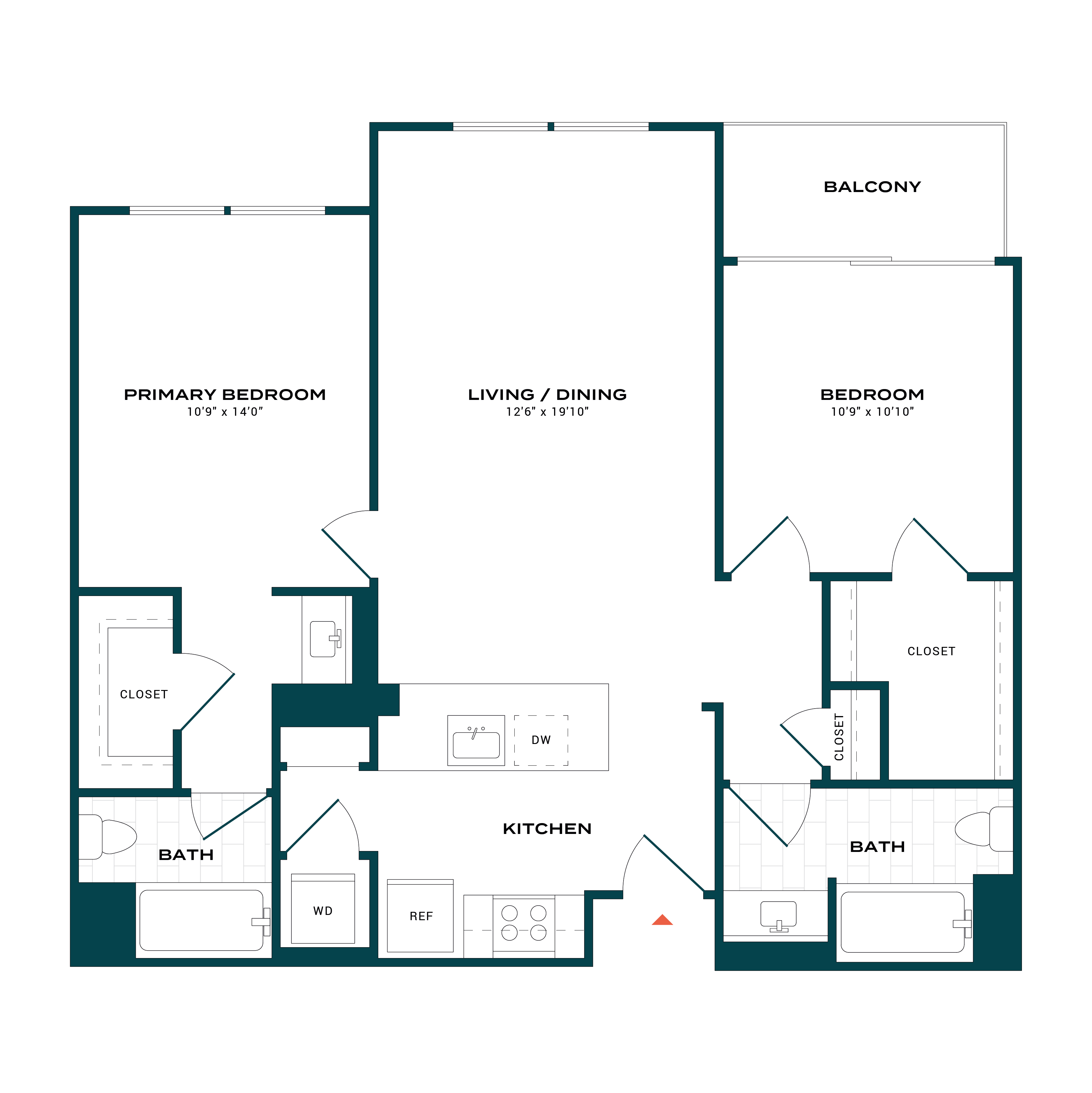 2 Bed 2 Bath - 1,039 sq feet