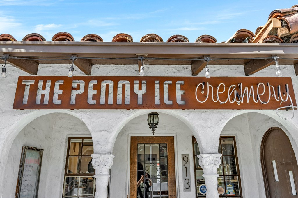 the penny ice cream building with a sign on the front of it