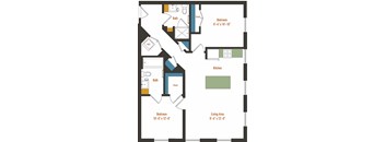 a floor plan of a house with bedrooms and a living room