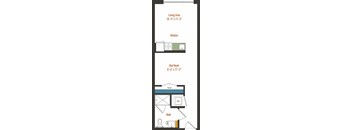 a floor plan of a small house with a bathroom and a kitchen