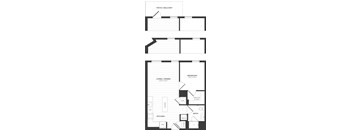 a floorplan of a house with a kitchen and a living room
