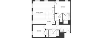 a floor plan of a room with a bedroom and a bathroom