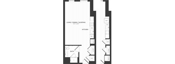 a floor plan for a small apartment with a bedroom and a bathroom