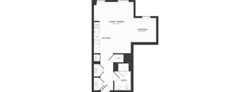 a floor plan of a room with a bedroom and a bathroom