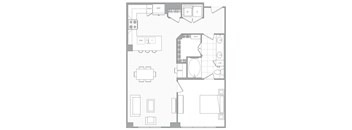 a floor plan of a small apartment with a bedroom and a living room