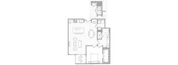 a floor plan of a small house with a bedroom and a living room