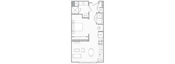 a floor plan of a small apartment with a bedroom and a bathroom