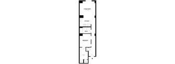 A floor plan of a house with a living room, kitchen, bath, and bedroom.