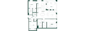 A detailed floor plan of a house showing the layout of rooms such as a bedroom, bathroom, kitchen, and living room.