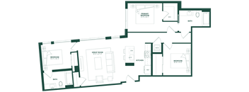 A floor plan of a house with a kitchen, dining room, and multiple bedrooms.