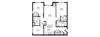 A black and white floor plan of a two-bedroom apartment.