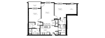 A black and white floor plan of a house with labeled rooms.