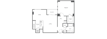 A black and white floor plan of a house with a living room, dining room, kitchen, and bedrooms.