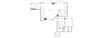 A black and white floor plan of an apartment with two balconies.