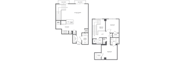 A floor plan of a two-story home with two bedrooms, a living area, a kitchen, a bathroom, a pantry, a closet, and an entry.