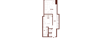 A floor plan of a house with a living room, dining room, kitchen, and bathroom.